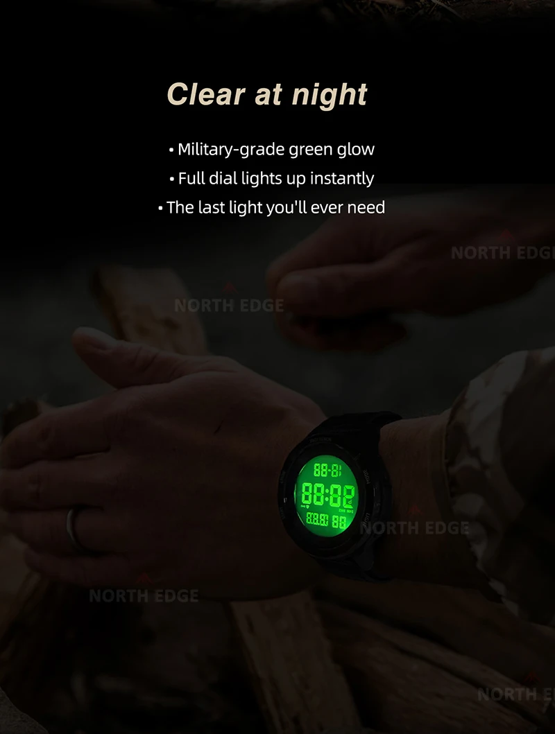 NORTH EDGE NEW TERRAX Men's Digital Military Watches Outdoor Sports Swimming Waterproof 50M Stopwatch Countdown Watch For Men