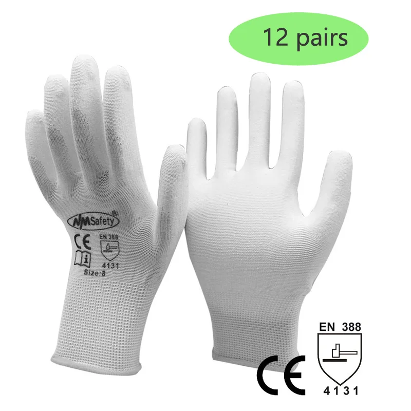 24 Pieces/12 Pairs Black Nylon Knitted Liner Dipped PU Nitrile Palm Electronic Anti-Static Safety Protective Work Gloves Man