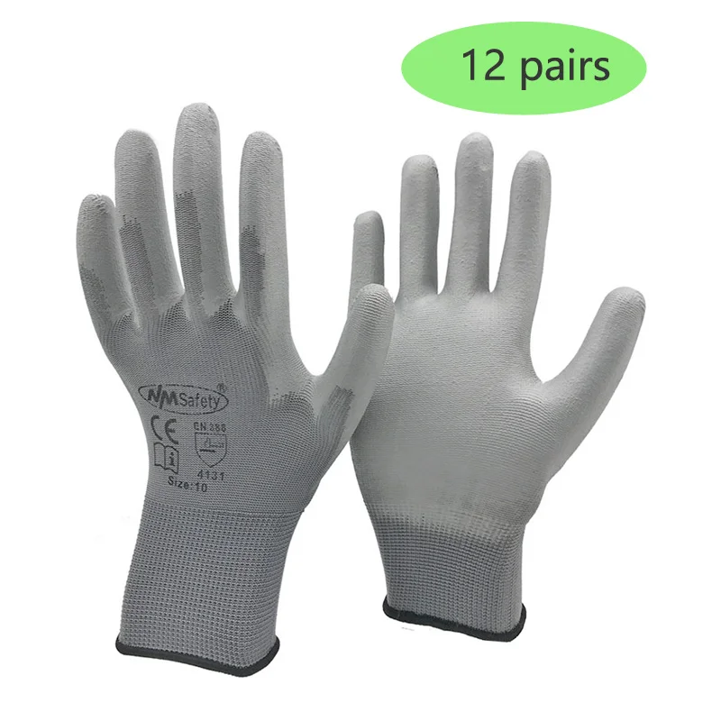 24 Pieces/12 Pairs Black Nylon Knitted Liner Dipped PU Nitrile Palm Electronic Anti-Static Safety Protective Work Gloves Man