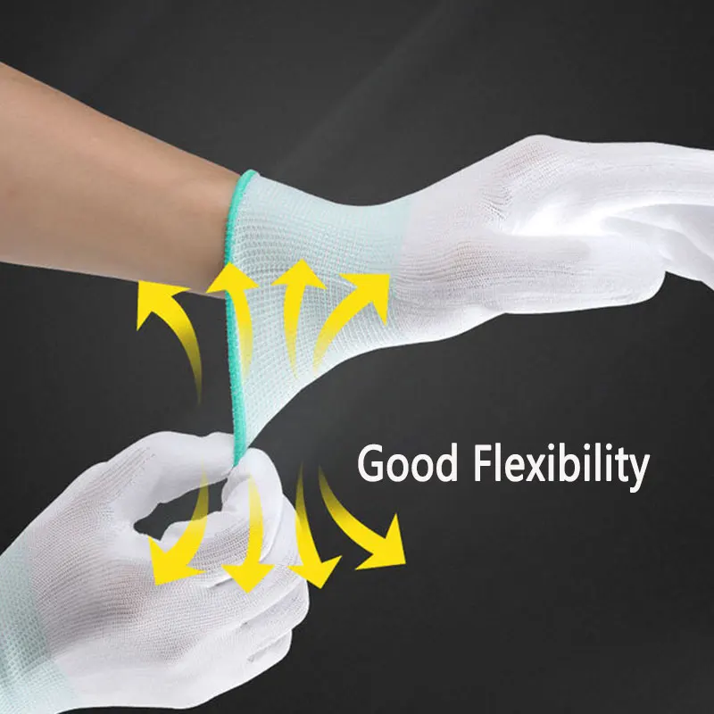 24 Pieces/12 Pairs Black Nylon Knitted Liner Dipped PU Nitrile Palm Electronic Anti-Static Safety Protective Work Gloves Man