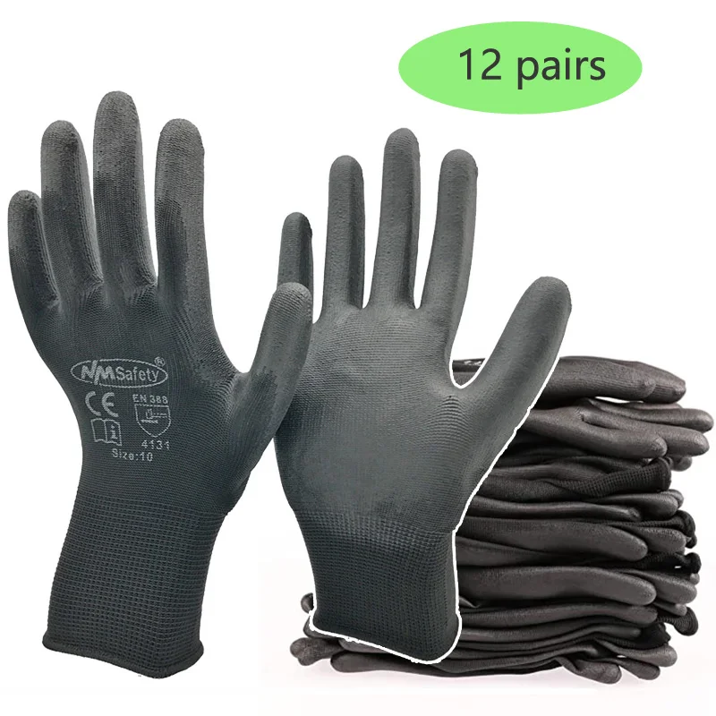 24 Pieces/12 Pairs Black Nylon Knitted Liner Dipped PU Nitrile Palm Electronic Anti-Static Safety Protective Work Gloves Man