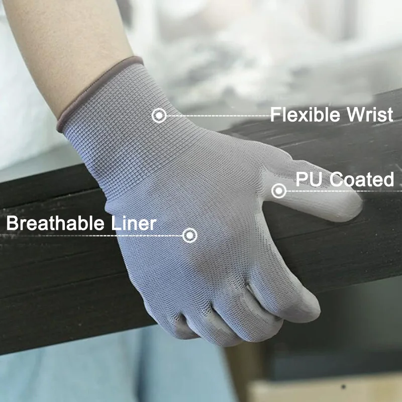 24 Pieces/12 Pairs Black Nylon Knitted Liner Dipped PU Nitrile Palm Electronic Anti-Static Safety Protective Work Gloves Man