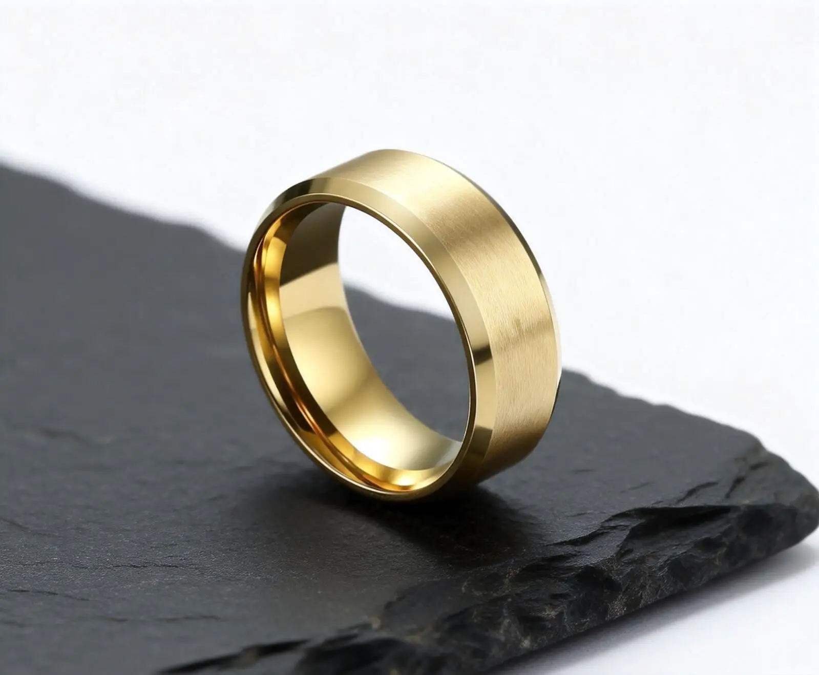 6/8MM Stainless Steel Ring for Men Women,Classic Double Inclined Plane Matte Wedding Band Couples Rings,Engagement Jewelry