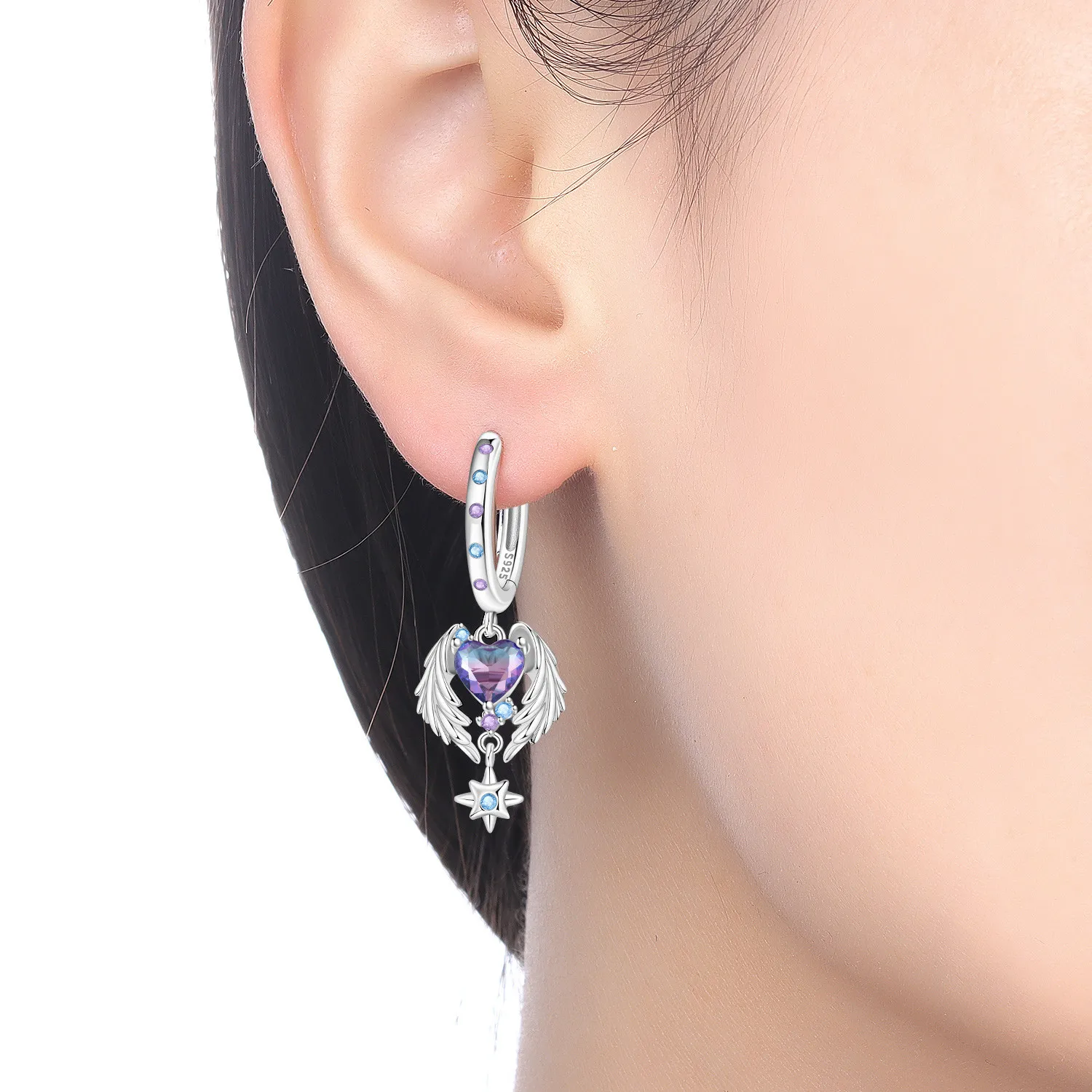 Orstarry 925 Sterling Silver Wings Guardian Love Heart Drop Earrings Women Earrings Charm Trend Versatile Party Jewelry Gifts