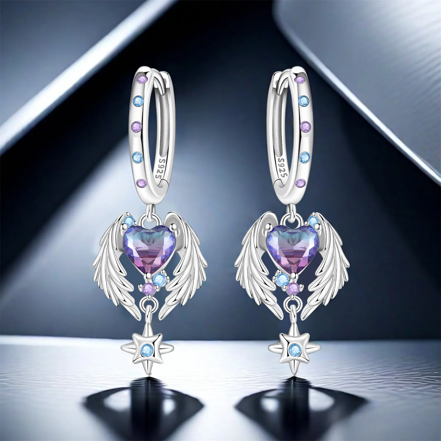 Orstarry 925 Sterling Silver Wings Guardian Love Heart Drop Earrings Women Earrings Charm Trend Versatile Party Jewelry Gifts