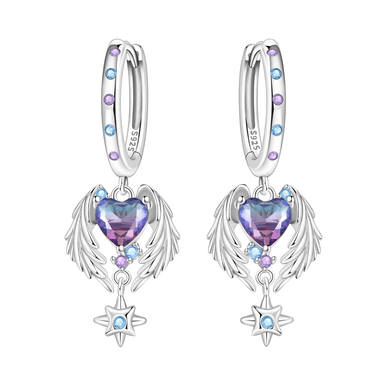 Orstarry 925 Sterling Silver Wings Guardian Love Heart Drop Earrings Women Earrings Charm Trend Versatile Party Jewelry Gifts