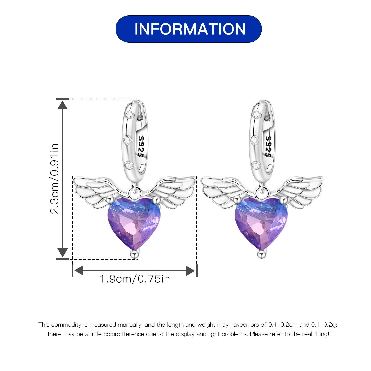 Orstarry 925 Sterling Silver Wings Guardian Love Heart Drop Earrings Women Earrings Charm Trend Versatile Party Jewelry Gifts