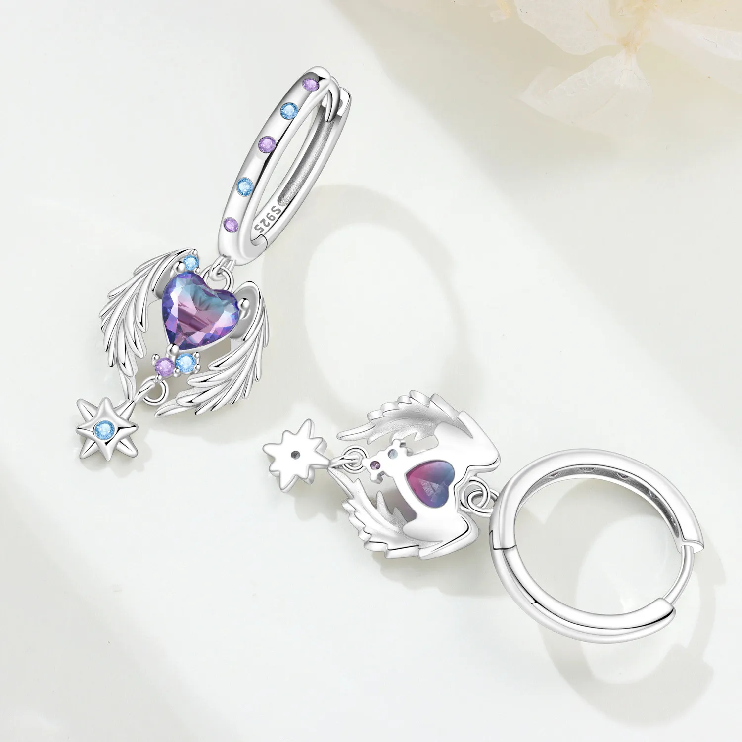 Orstarry 925 Sterling Silver Wings Guardian Love Heart Drop Earrings Women Earrings Charm Trend Versatile Party Jewelry Gifts