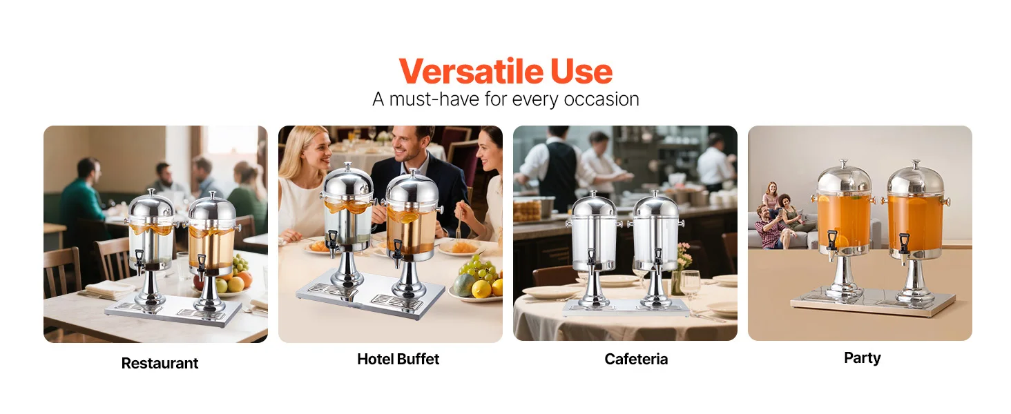 SucceBuy Beverage Dispenser 2.1 Gallon x2 Drink Dispenser, Stainless Steel + Plastic with Spigot Chamber Tray for Restaurants