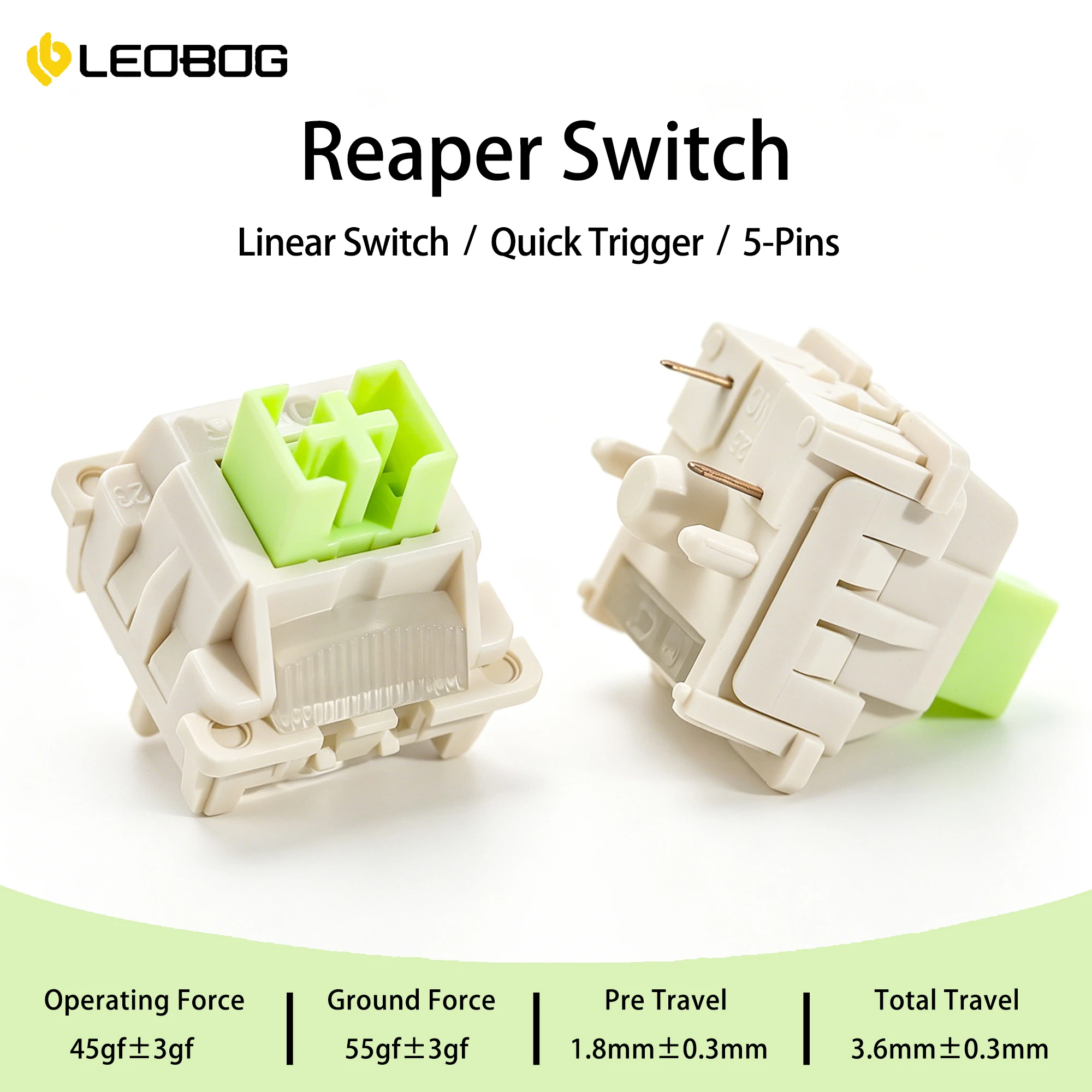 LEOBOG Reaper Switch 45gf 5-Pin Linear Creamy Switches HIFI For Custom DIY 60% Gaming Mechanical Keyboard POM Stem MX Keycaps