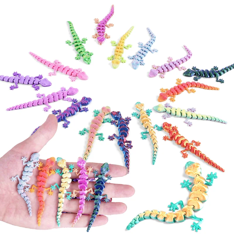 3D Printed Movable Joint Mini Lizards Desktop Gecko Ornaments Random Color Fidget Toy Flexible Desk Decor Toys for Kid and Adult