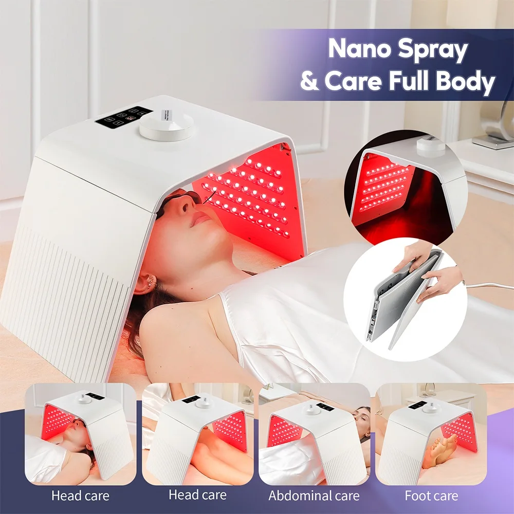 Foldable 7 Color LED Photon Facial Body Beauty Machine Skin Rejuvenation Light Nano Spray Equipment Home Skin Care SPA Instrument