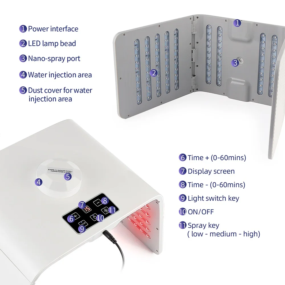 Foldable 7 Color LED Photon Facial Body Beauty Machine Skin Rejuvenation Light Nano Spray Equipment Home Skin Care SPA Instrument