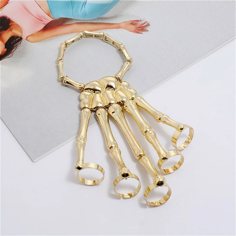Steam Punk Metal Skull Skeleton Bracelet For Men Gothic Hand Accessories Elasticity Adjustable Couple Women Bangles Jewelry