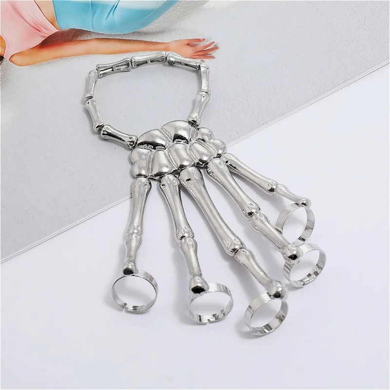 Steam Punk Metal Skull Skeleton Bracelet For Men Gothic Hand Accessories Elasticity Adjustable Couple Women Bangles Jewelry