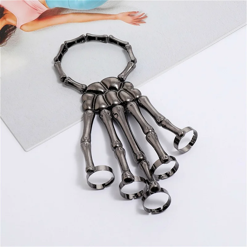 Steam Punk Metal Skull Skeleton Bracelet For Men Gothic Hand Accessories Elasticity Adjustable Couple Women Bangles Jewelry