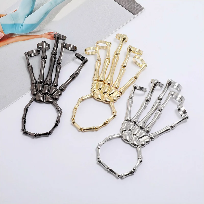 Steam Punk Metal Skull Skeleton Bracelet For Men Gothic Hand Accessories Elasticity Adjustable Couple Women Bangles Jewelry