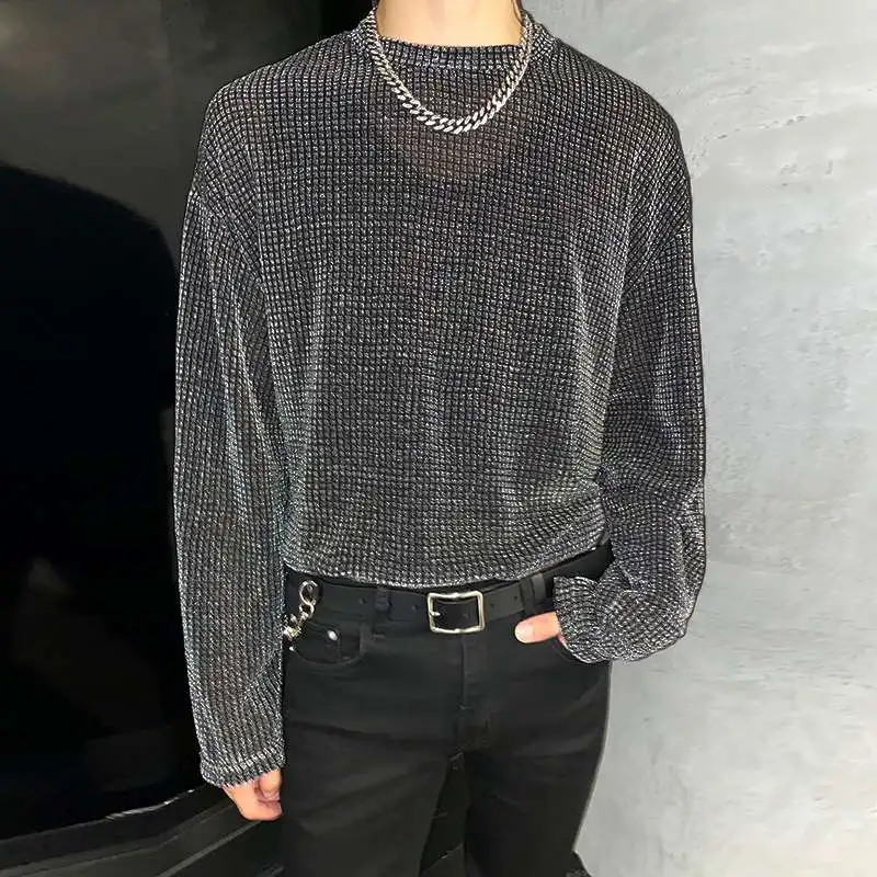 INCERUN 2024 Fashion Men T Shirt Mesh See Through O-neck Long Sleeve Camisetas Party Nightclub Streetwear Sexy Tee Tops S-5XL