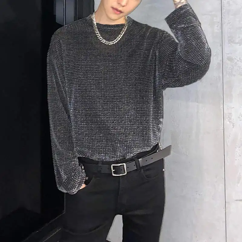 INCERUN 2024 Fashion Men T Shirt Mesh See Through O-neck Long Sleeve Camisetas Party Nightclub Streetwear Sexy Tee Tops S-5XL