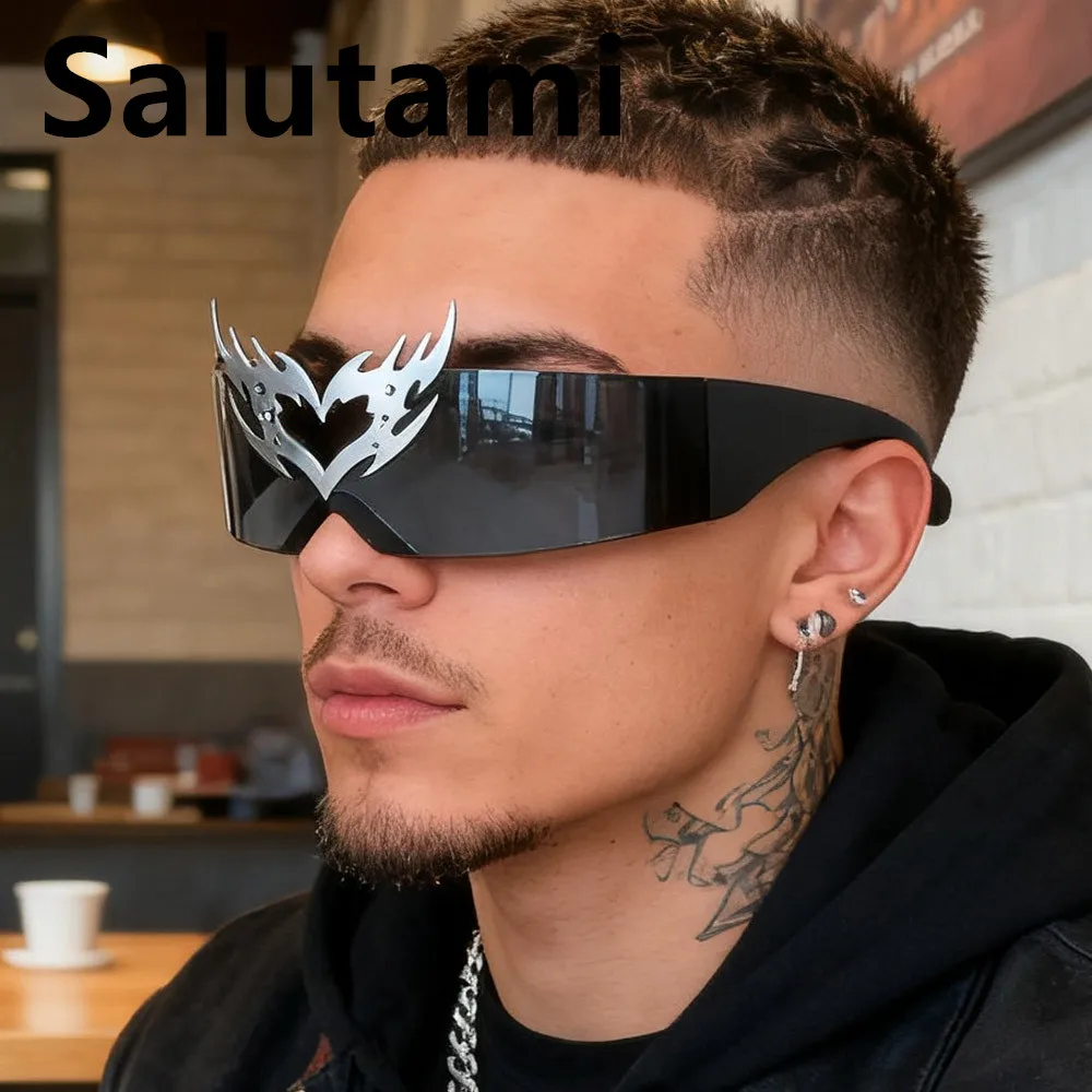rimless one piece Y2K sunglasses men new fashion hip hop punk sun glasses women vintage Party funny shades mask shield shades