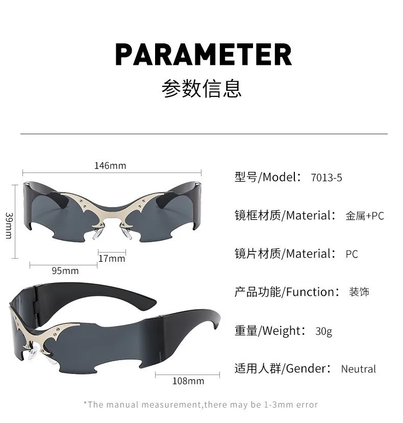 rimless one piece Y2K sunglasses men new fashion hip hop punk sun glasses women vintage Party funny shades mask shield shades