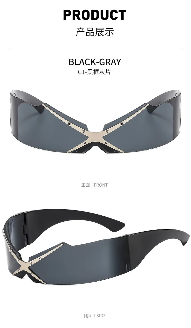 rimless one piece Y2K sunglasses men new fashion hip hop punk sun glasses women vintage Party funny shades mask shield shades