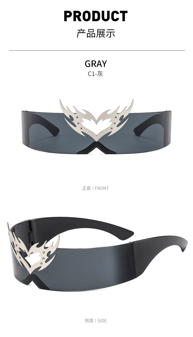 rimless one piece Y2K sunglasses men new fashion hip hop punk sun glasses women vintage Party funny shades mask shield shades