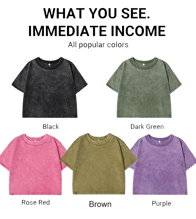 Summer Cotton Washed T-Shirts For Women Loose O-Neck Solid Crop Tops Casual Vintage Short Sleeve Tees Y2k Street Woman Clothes