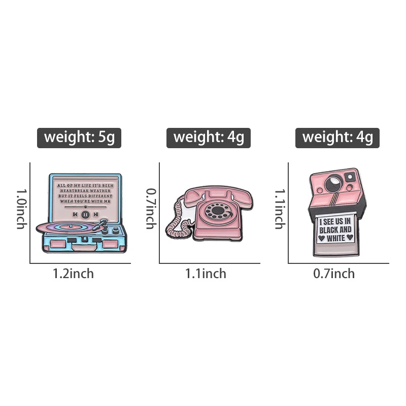 Cartoon Machine Metal Brooch Car Sewing Machine Phone Music CD Typewriter Camera Ruler Storage Card Badge Punk Pins Jewelry Gift