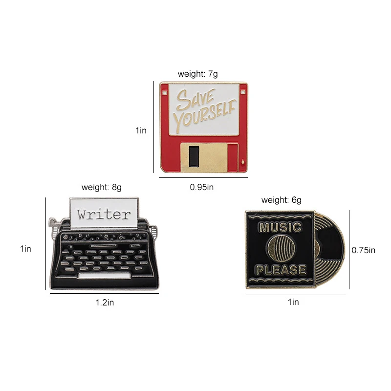 Cartoon Machine Metal Brooch Car Sewing Machine Phone Music CD Typewriter Camera Ruler Storage Card Badge Punk Pins Jewelry Gift