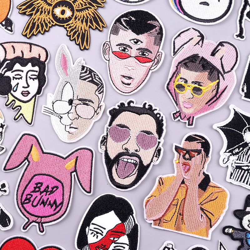 Bad Bunny Patches For Clothing Singer Embroidery Patch Iron On Patches For Clothes Hip Hop Punk Sewing/Fusible Patch Stickers