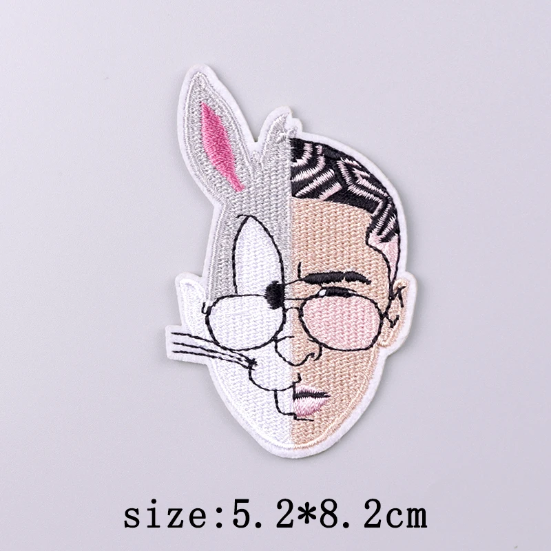 Bad Bunny Patches For Clothing Singer Embroidery Patch Iron On Patches For Clothes Hip Hop Punk Sewing/Fusible Patch Stickers