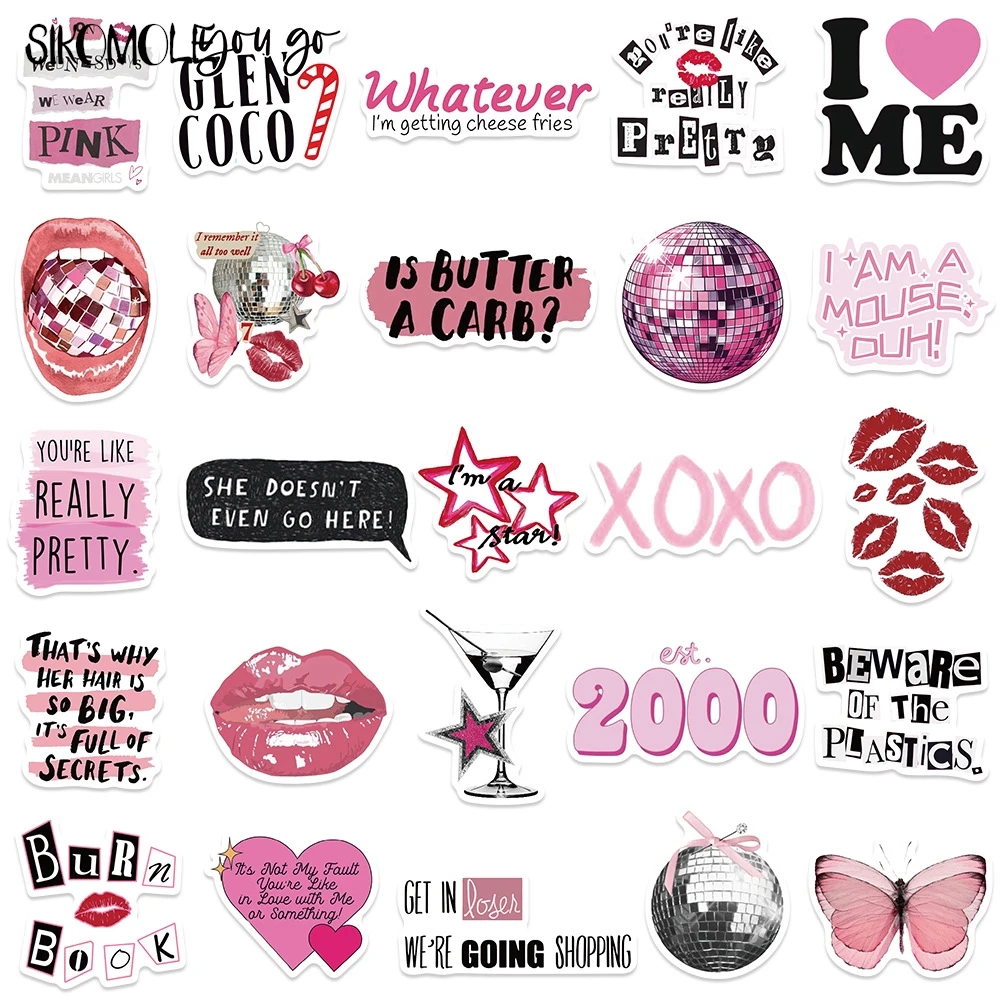 10/30/50pcs Cute Pink Cool Girls Cartoon Stickers Aesthetic Decal Fridge Laptop Phone Diary Stationery Graffiti Sticker Kid Toy