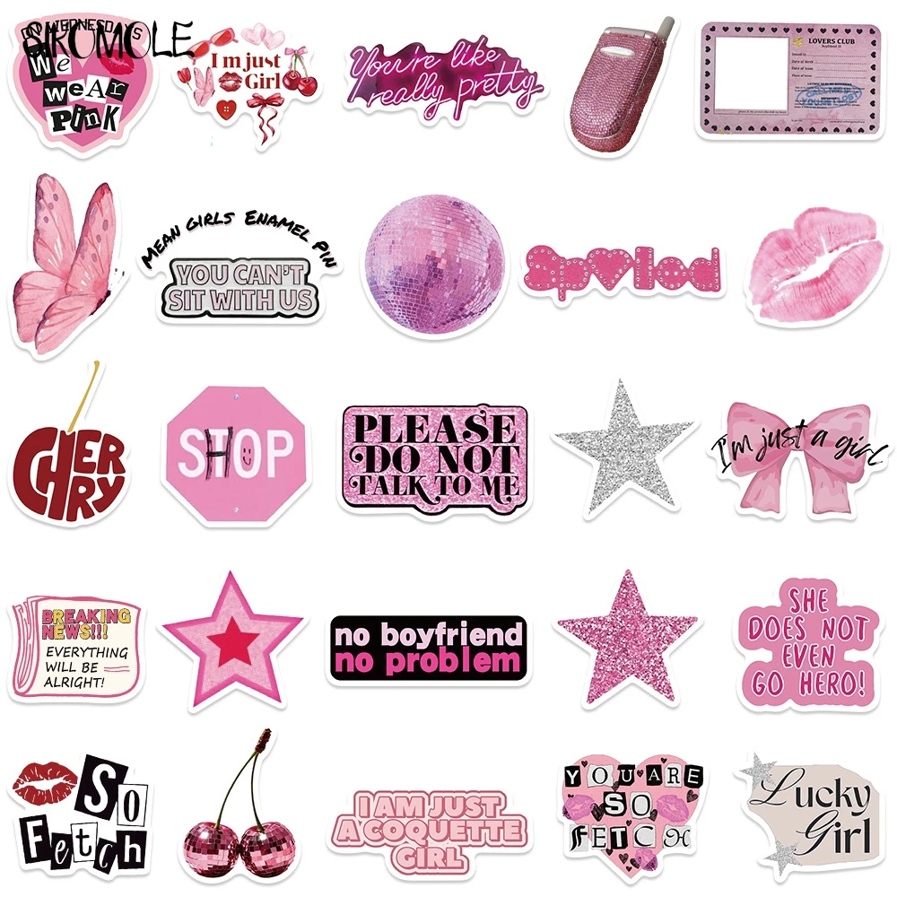 10/30/50pcs Cute Pink Cool Girls Cartoon Stickers Aesthetic Decal Fridge Laptop Phone Diary Stationery Graffiti Sticker Kid Toy