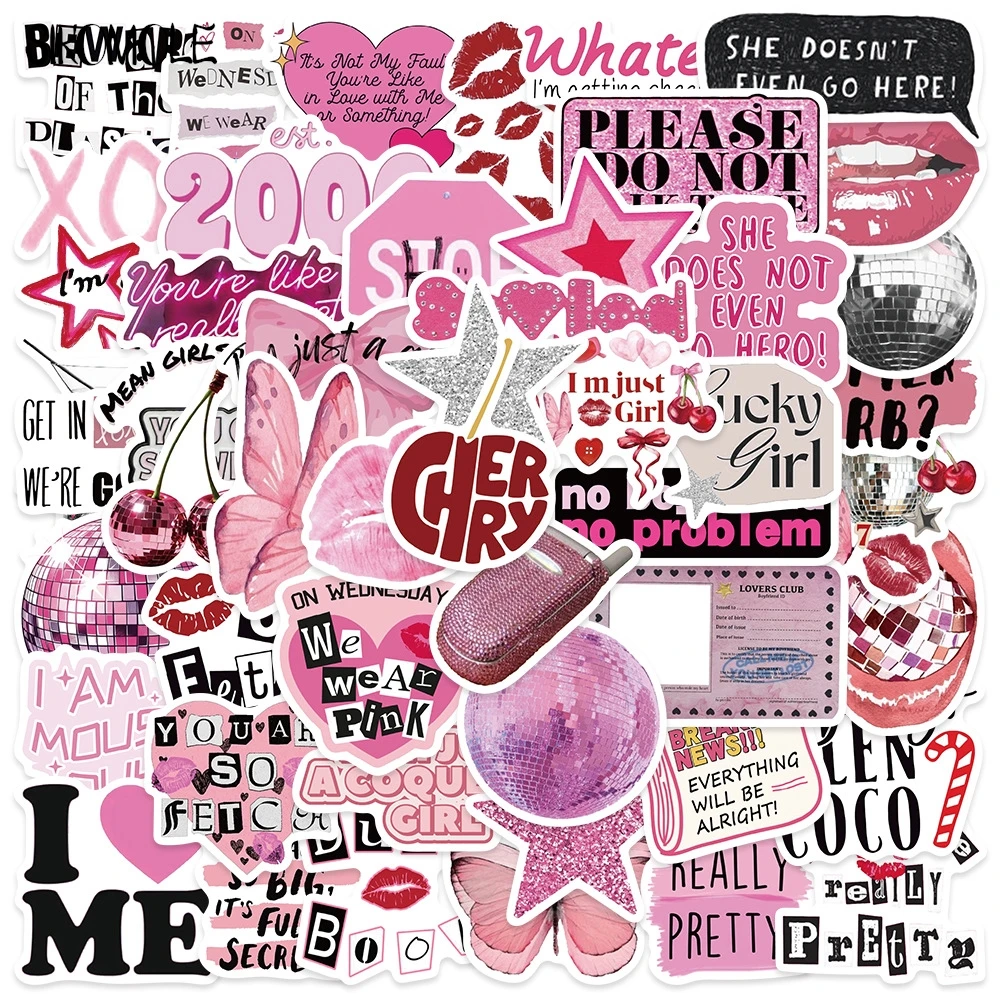 10/30/50pcs Cute Pink Cool Girls Cartoon Stickers Aesthetic Decal Fridge Laptop Phone Diary Stationery Graffiti Sticker Kid Toy