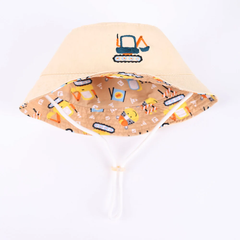 Summer Double Sided Baby Bucket Hat Cartoon Embroidered Baby Hat for Boys Girls Fisherman Cap Outdoor Kids Sun Hat