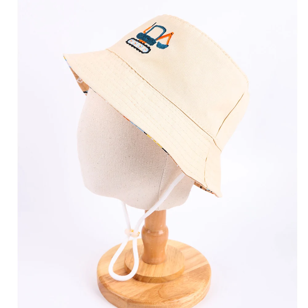 Summer Double Sided Baby Bucket Hat Cartoon Embroidered Baby Hat for Boys Girls Fisherman Cap Outdoor Kids Sun Hat