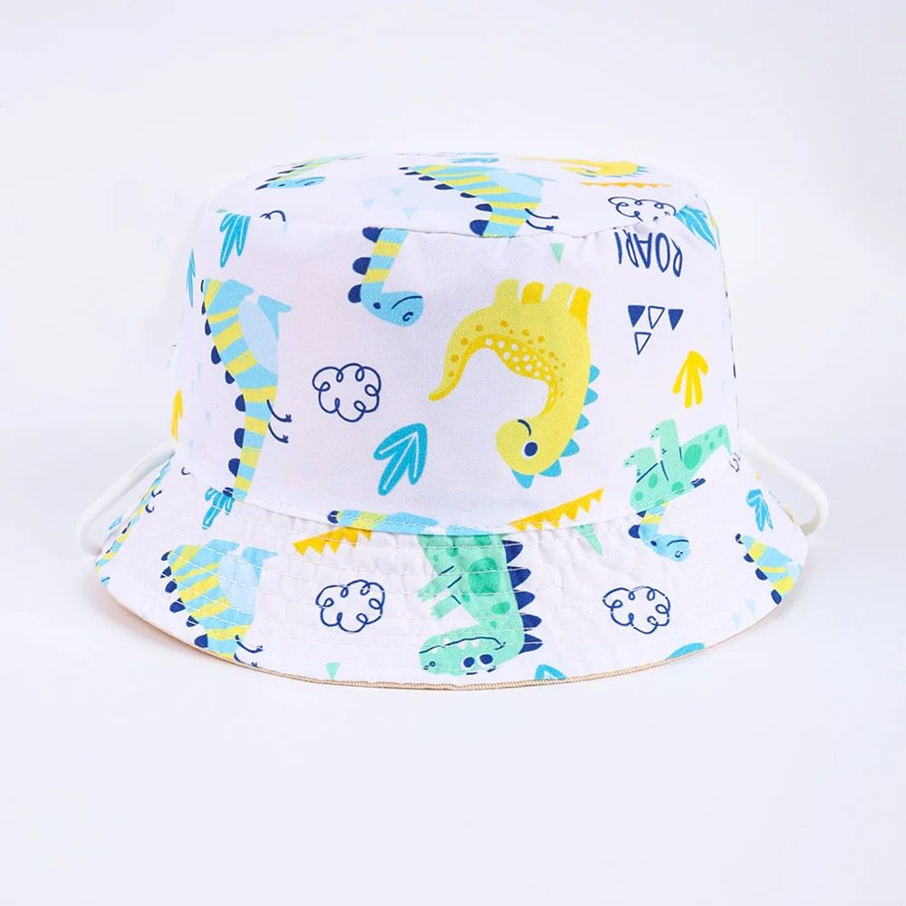 Summer Double Sided Baby Bucket Hat Cartoon Embroidered Baby Hat for Boys Girls Fisherman Cap Outdoor Kids Sun Hat