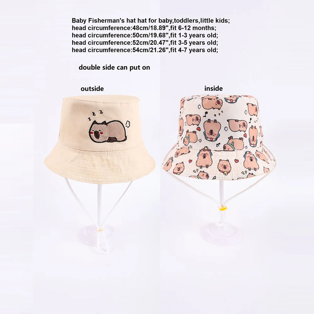 Summer Double Sided Baby Bucket Hat Cartoon Embroidered Baby Hat for Boys Girls Fisherman Cap Outdoor Kids Sun Hat