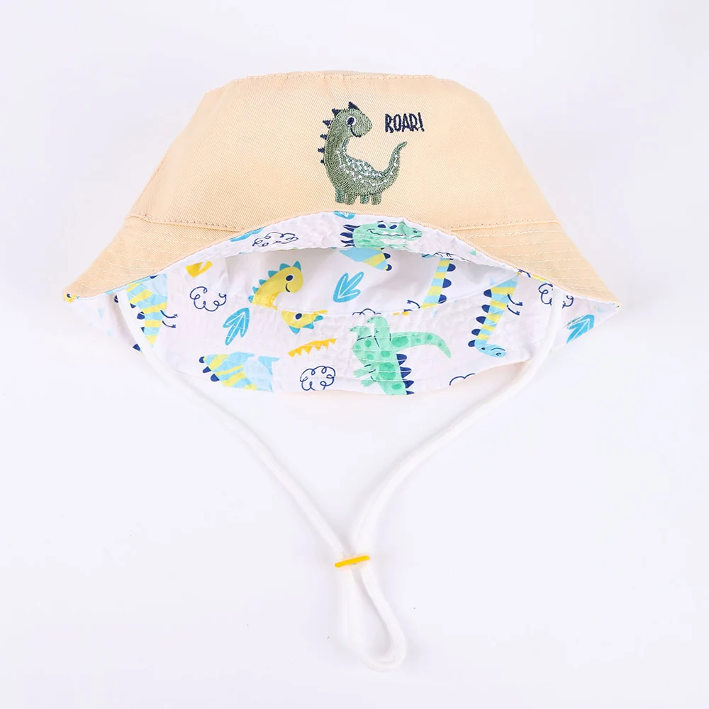 Summer Double Sided Baby Bucket Hat Cartoon Embroidered Baby Hat for Boys Girls Fisherman Cap Outdoor Kids Sun Hat