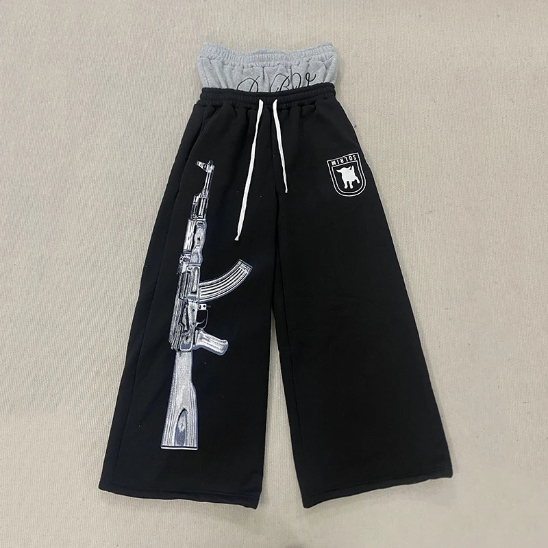 Y2K High-Waisted Printed Embroidered Street Guard Pants Spring Summer Casual Straight Leg Double Waist Design Fashionable