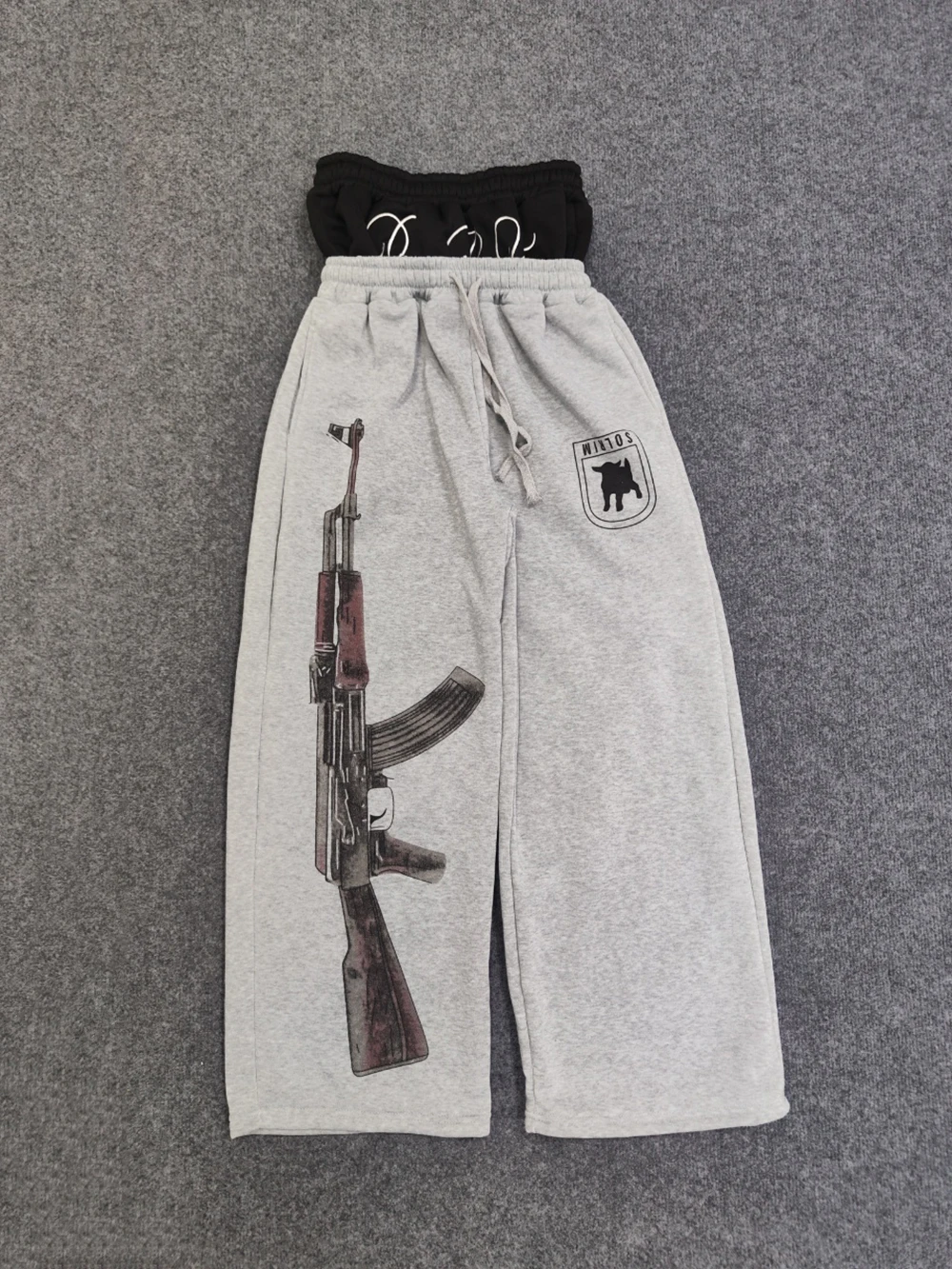 Y2K High-Waisted Printed Embroidered Street Guard Pants Spring Summer Casual Straight Leg Double Waist Design Fashionable