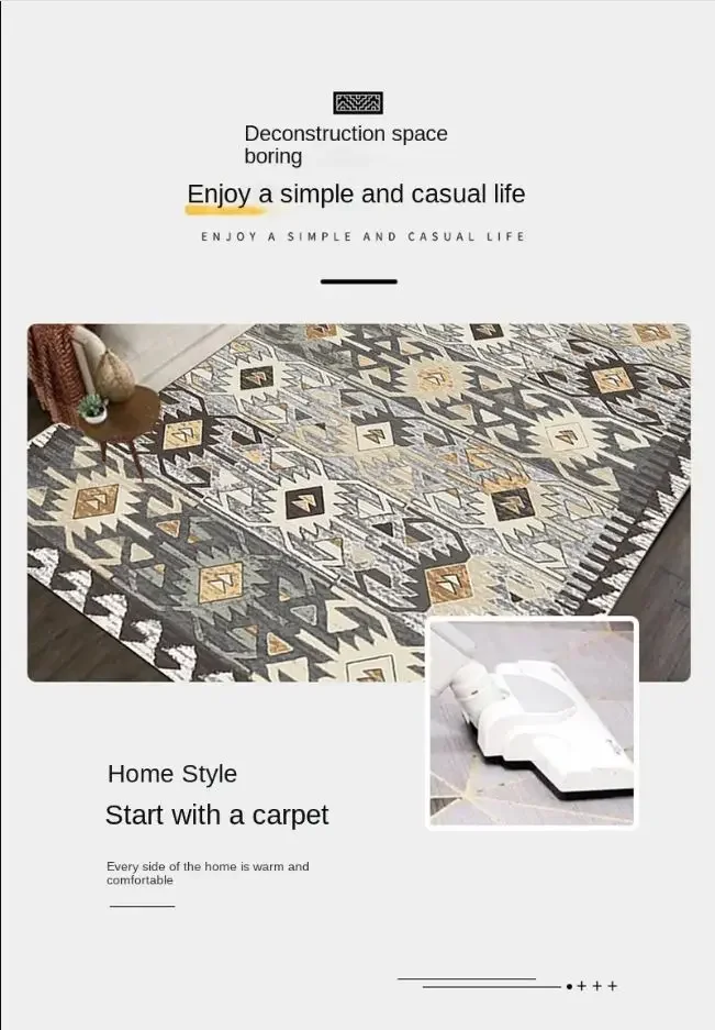 VIKAMA Bohemian Vintage Carpet for Living Room and Bedroom, Easy-to-Manage Ethnic Style Dining Room Rug, Home Decoration