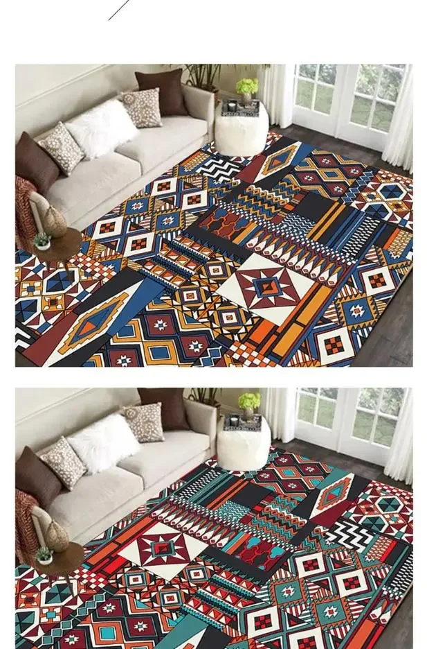 VIKAMA Bohemian Vintage Carpet for Living Room and Bedroom, Easy-to-Manage Ethnic Style Dining Room Rug, Home Decoration
