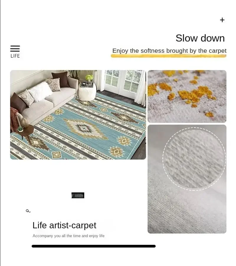 VIKAMA Bohemian Vintage Carpet for Living Room and Bedroom, Easy-to-Manage Ethnic Style Dining Room Rug, Home Decoration