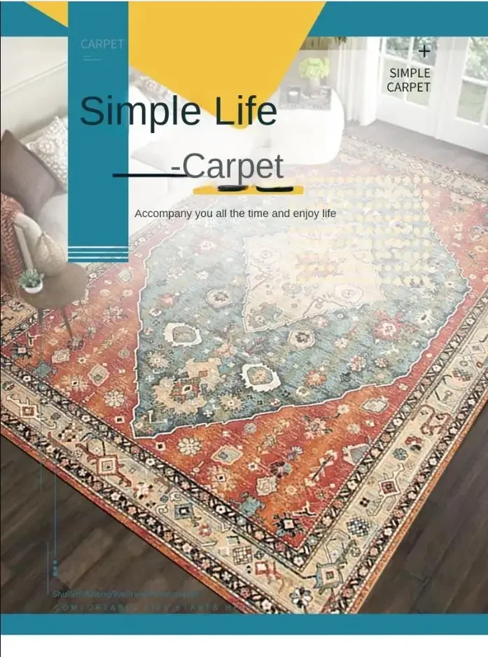 VIKAMA Bohemian Vintage Carpet for Living Room and Bedroom, Easy-to-Manage Ethnic Style Dining Room Rug, Home Decoration