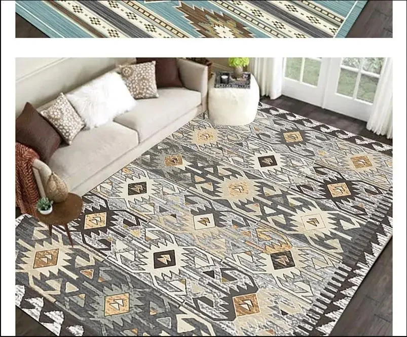 VIKAMA Bohemian Vintage Carpet for Living Room and Bedroom, Easy-to-Manage Ethnic Style Dining Room Rug, Home Decoration
