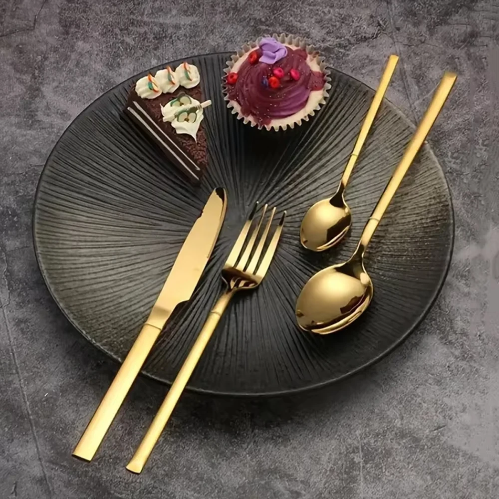 30PCS Gold Tableware Sets Stainless Steel Cutlery Knife Tea Fork Coffee Spoon Flatware Dishwasher Safe Dinner Kitchen Dinnerware