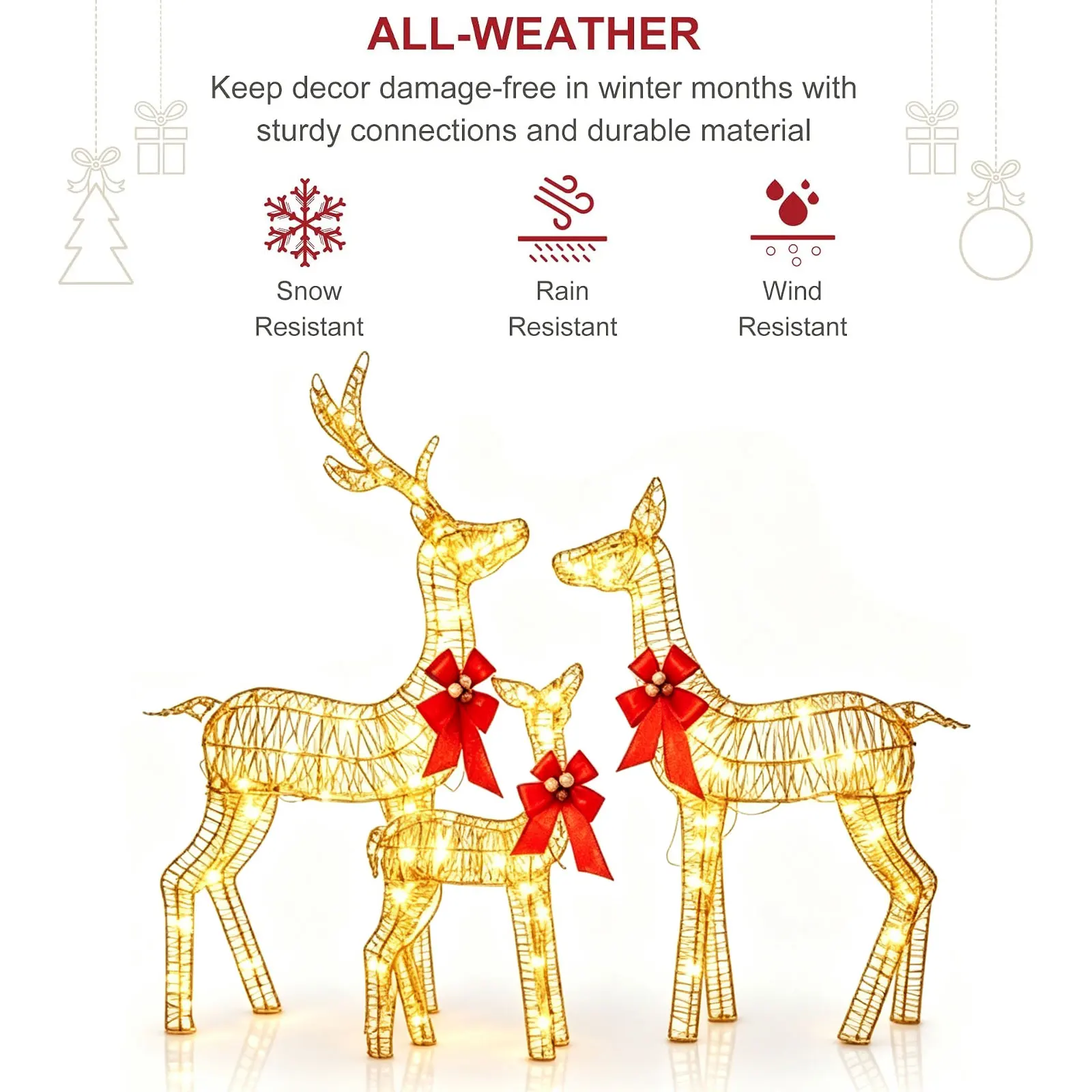 3-Piece Lighted Christmas Reindeer Decoration Set, 360 LED Plug-in Light Up Deer Family Holiday Decor, Indoor Outdoor Christmas Ornaments for Front Yard Porch