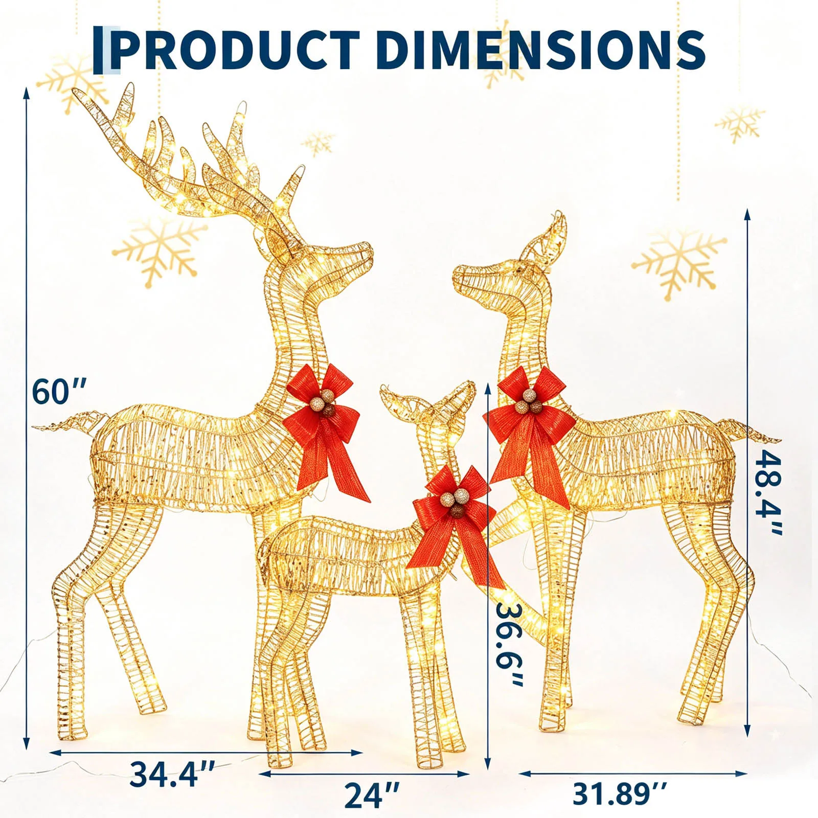 3-Piece Lighted Christmas Reindeer Decoration Set, 360 LED Plug-in Light Up Deer Family Holiday Decor, Indoor Outdoor Christmas Ornaments for Front Yard Porch